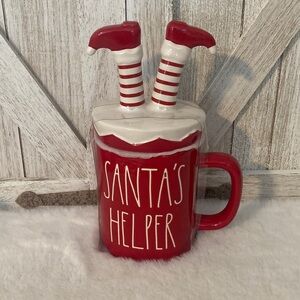Rae Dunn Red Holiday Mug with Santa's Helper Design